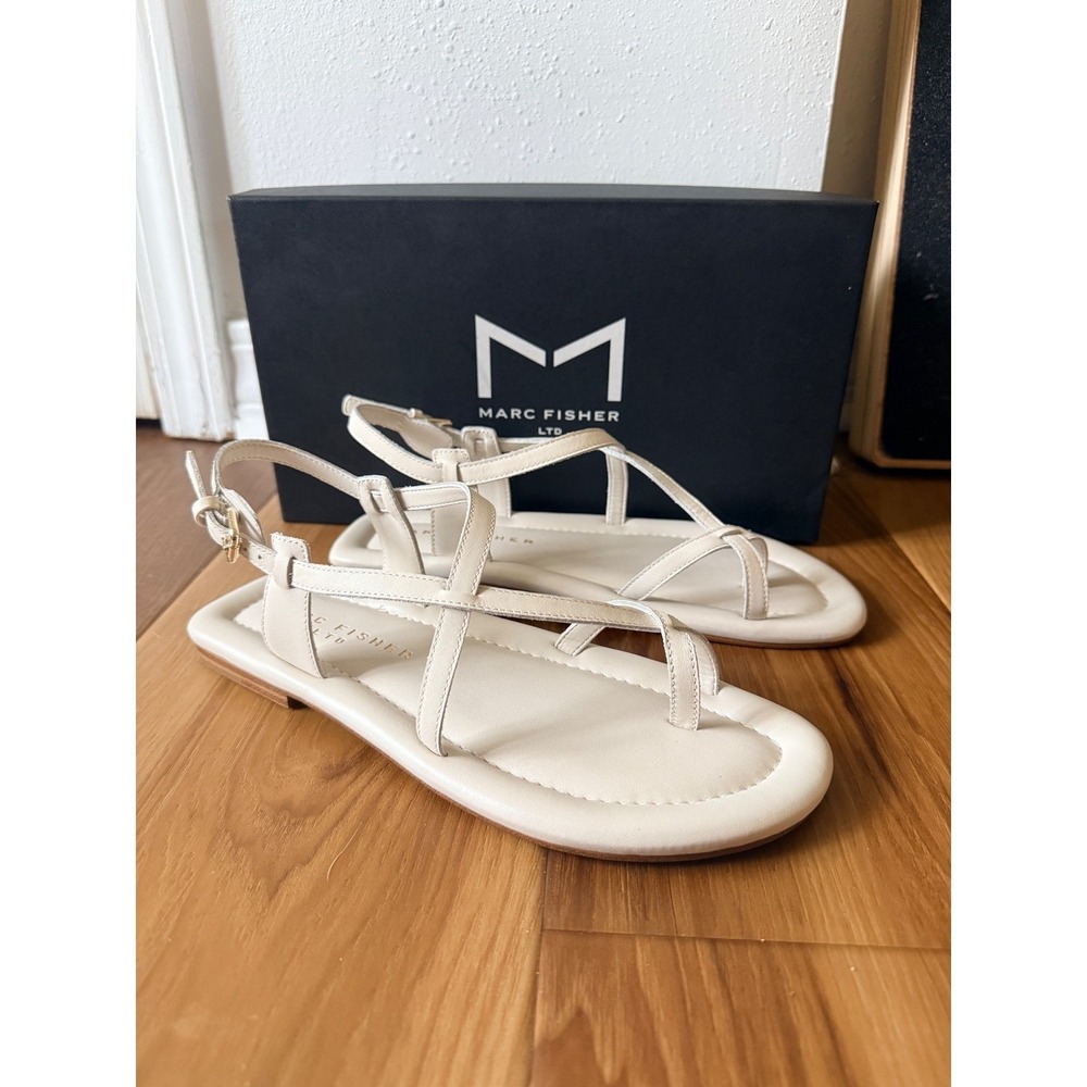 Marc Fisher LTD Gerty Ivory White Leather Strappy Thong Slingback Sandals 6